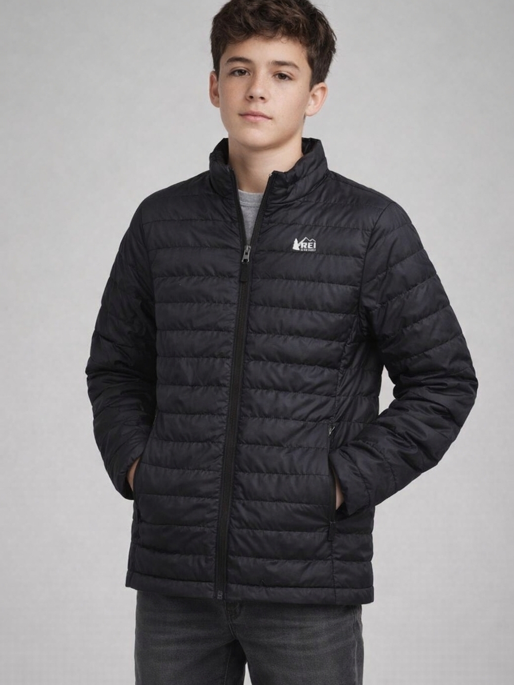 REI Co-op Kids 650 Down Jacket Black Puffer Kid L 14-16 Gorpcore Utility Outdoor